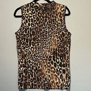 Sara Michelle Brown Leopard Print Mock Neck Tank Top
